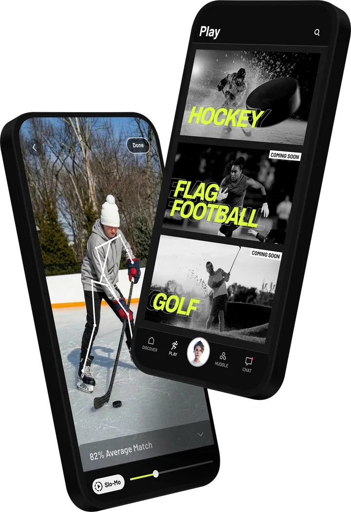 ProPlay app showing Hockey, Flag Football and Golf training