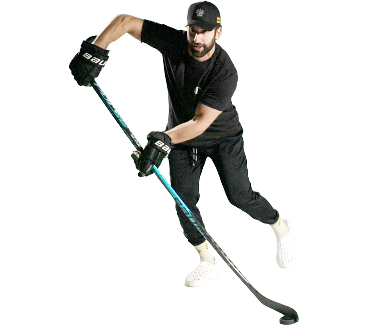 Professional hockey player demonstrating a drill
